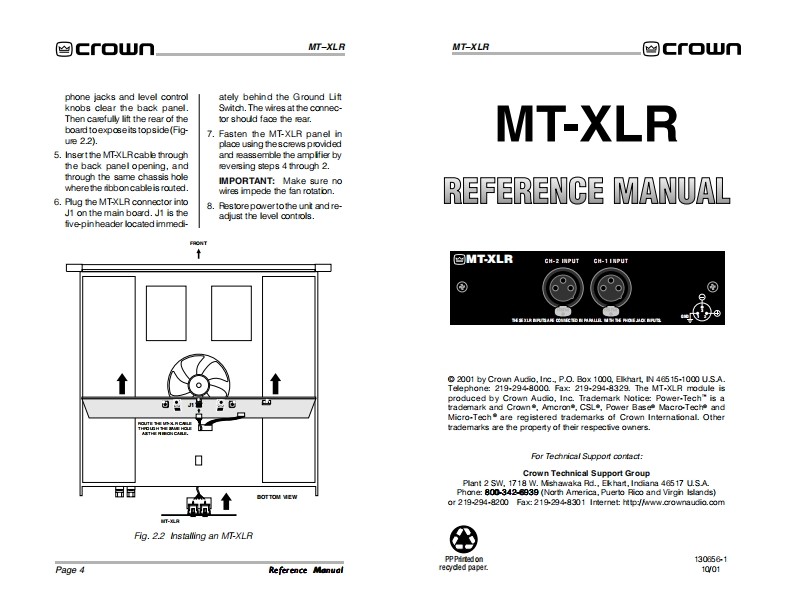 CROWN-MT-XLR-操作说明书手册-130656