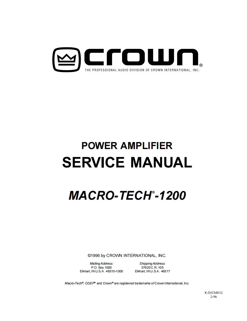 CROWN-Macro-Tech-1200-维修操作说明书手册-ma1200sm-找手册网