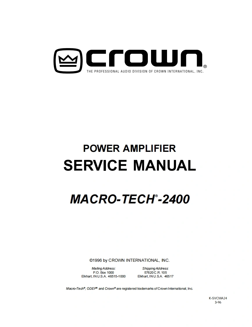 CROWN-Macro-Tech-2400-维修操作说明书手册-ma2400sm-找手册网