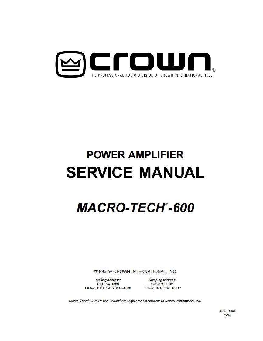 CROWN-Macro-Tech-600-维修操作说明书手册-ma600sm