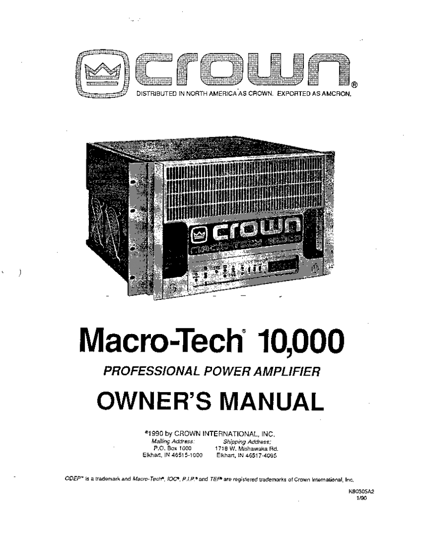 CROWN-Macro-Tech-MA-10000-Owners-操作说明书手册-k80305a2