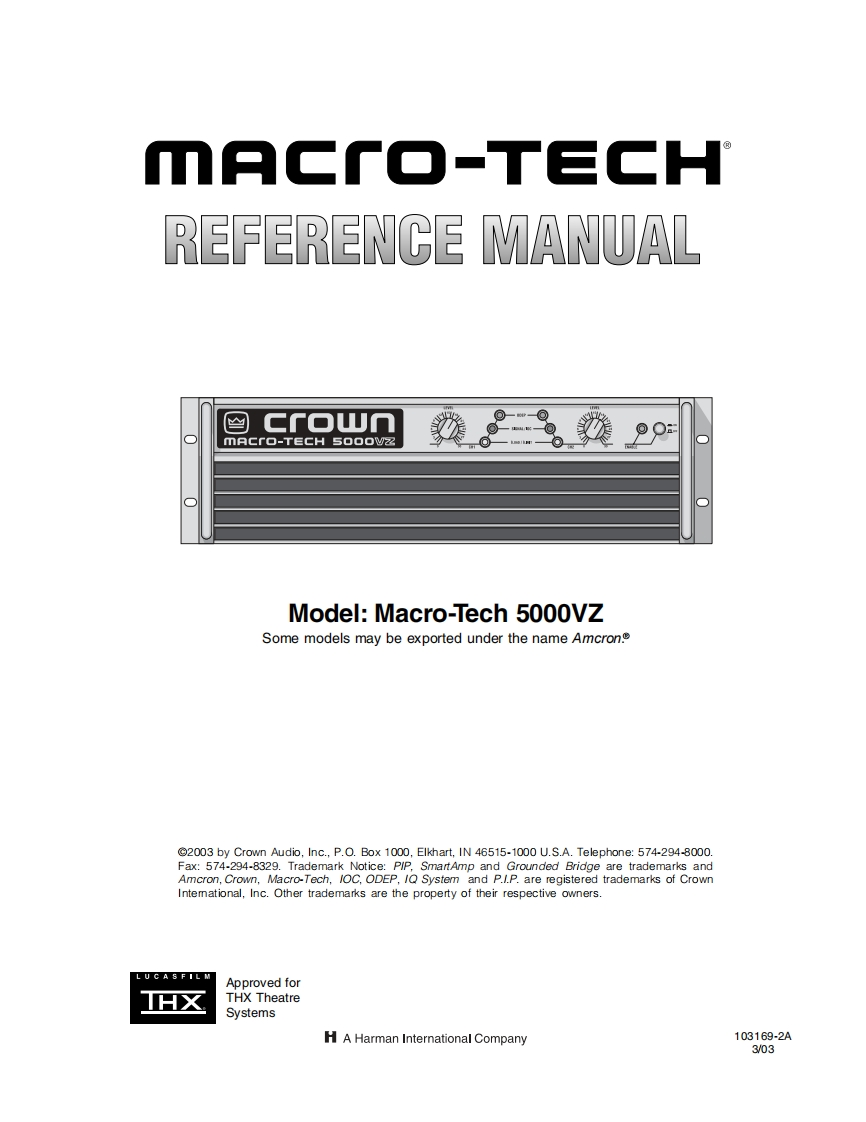 CROWN-Macro-Tech-MA-5000VZ-Reference-操作说明书手册-103169