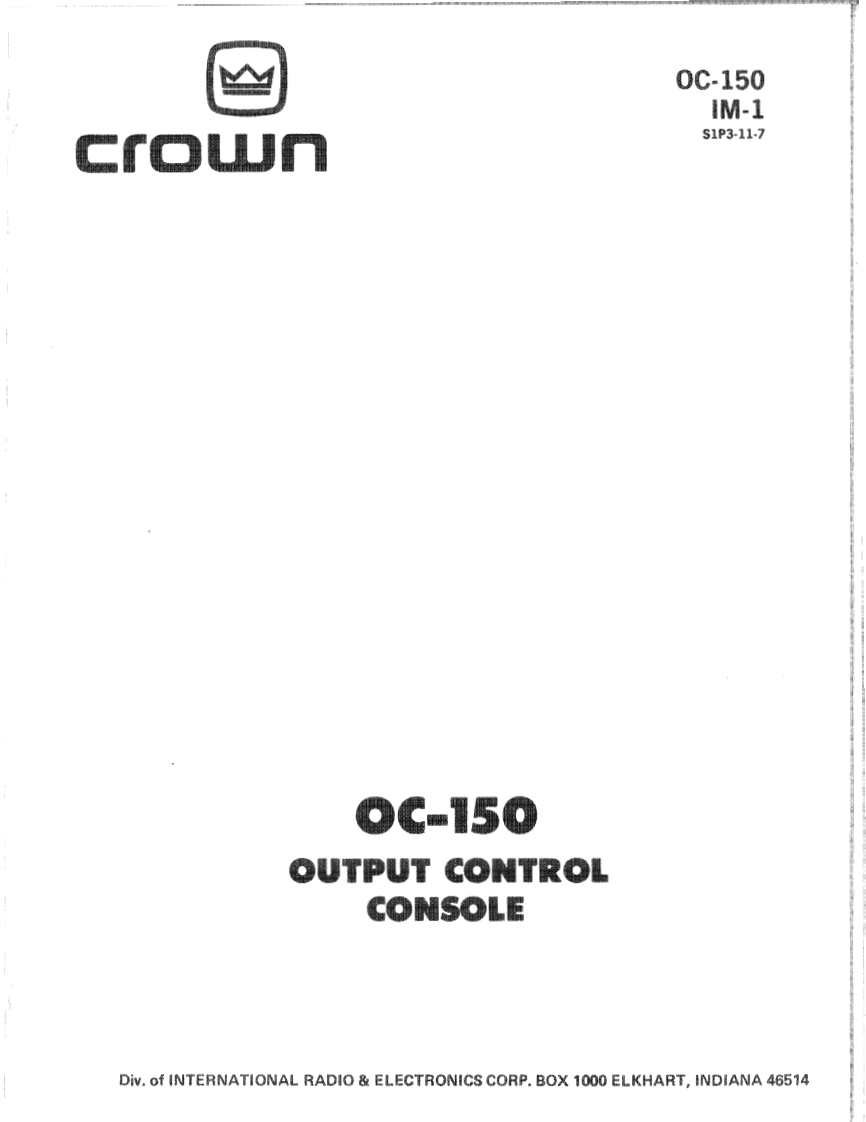CROWN-OC-150-操作说明书手册-OC150操作说明书手册
