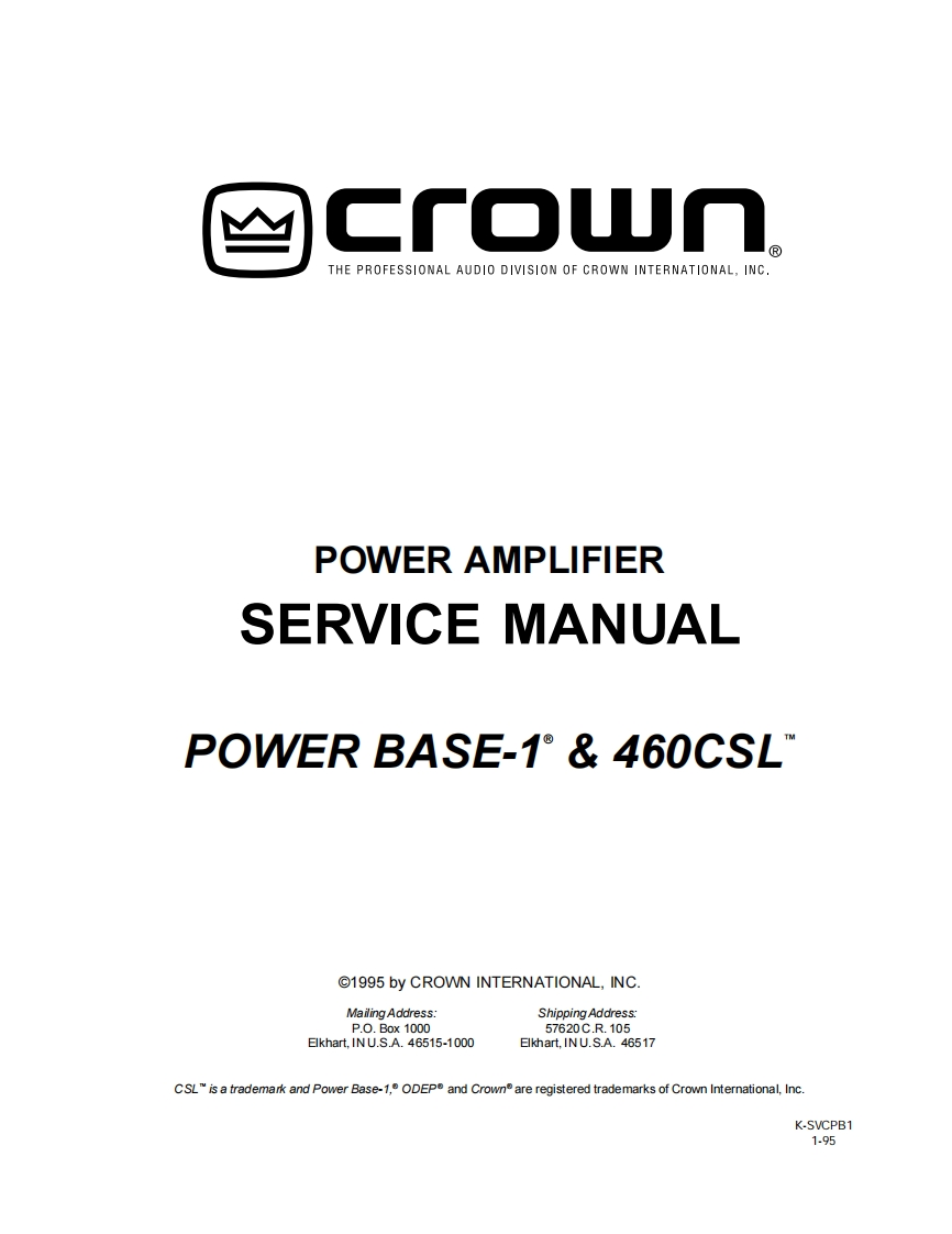 CROWN-PB1460CSL-维修操作说明书手册-pb1sm