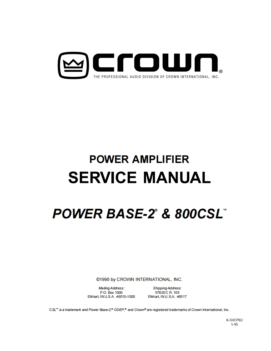 CROWN-PB2-800CSL-维修操作说明书手册-pb2sm