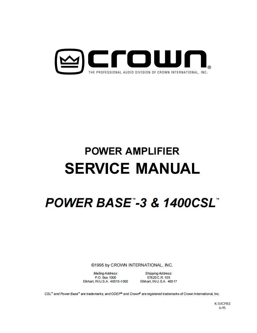 CROWN-PB3-1400CSL-维修操作说明书手册-pb3sm-找手册网