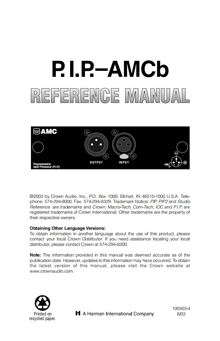 CROWN-PIP-AMCb-Reference-操作说明书手册-100403