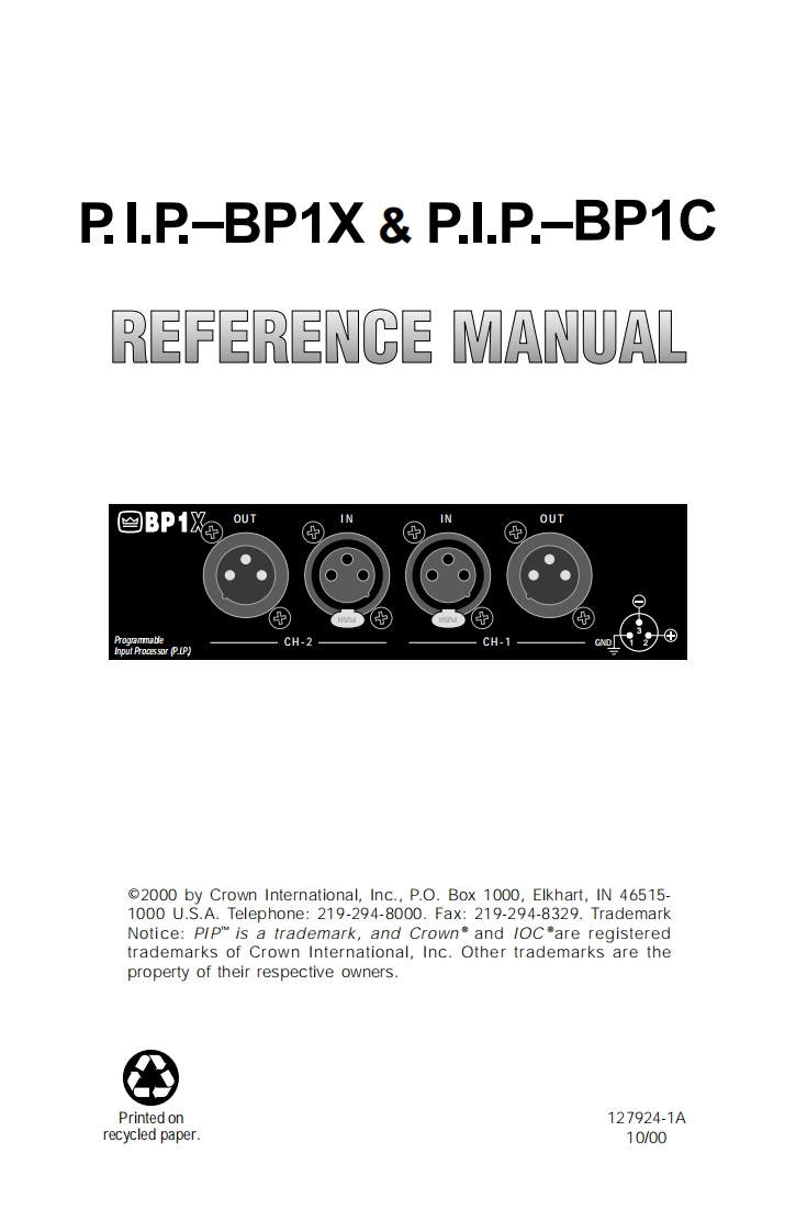 CROWN-PIP-BP1-Reference-操作说明书手册-127924