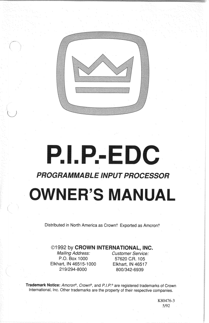 CROWN-PIP-EDC-Reference-操作说明书手册-PIP_EDC-IM