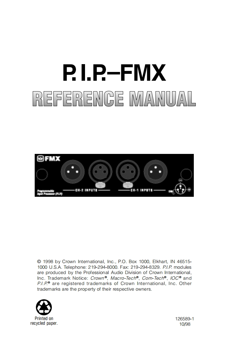 CROWN-PIP-FMX-PIP-FMXT-Reference-操作说明书手册-126589