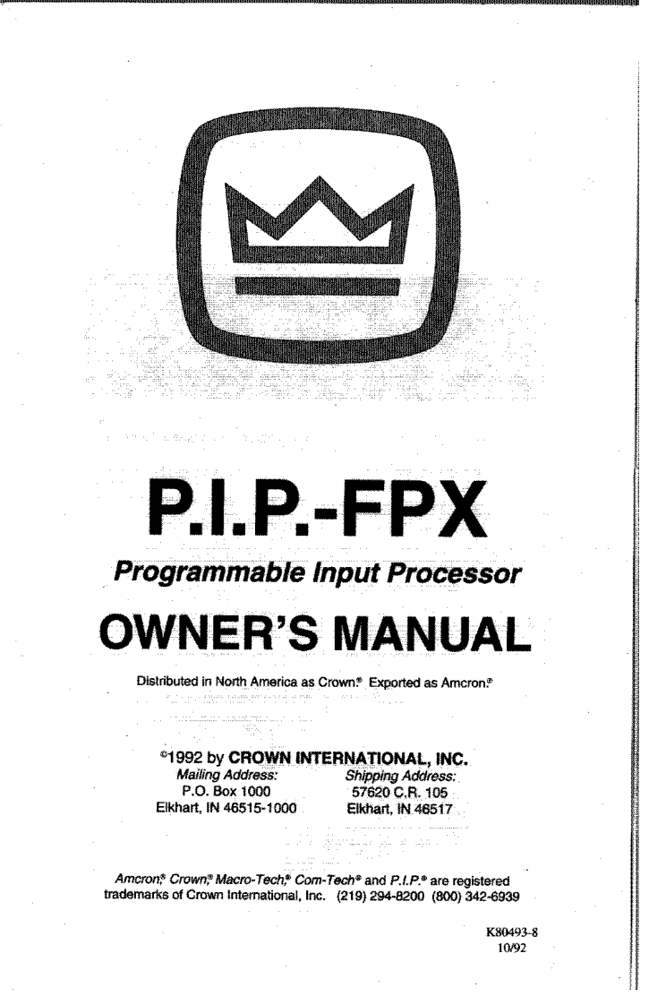 CROWN-PIP-FPX-Owners-操作说明书手册-FPX