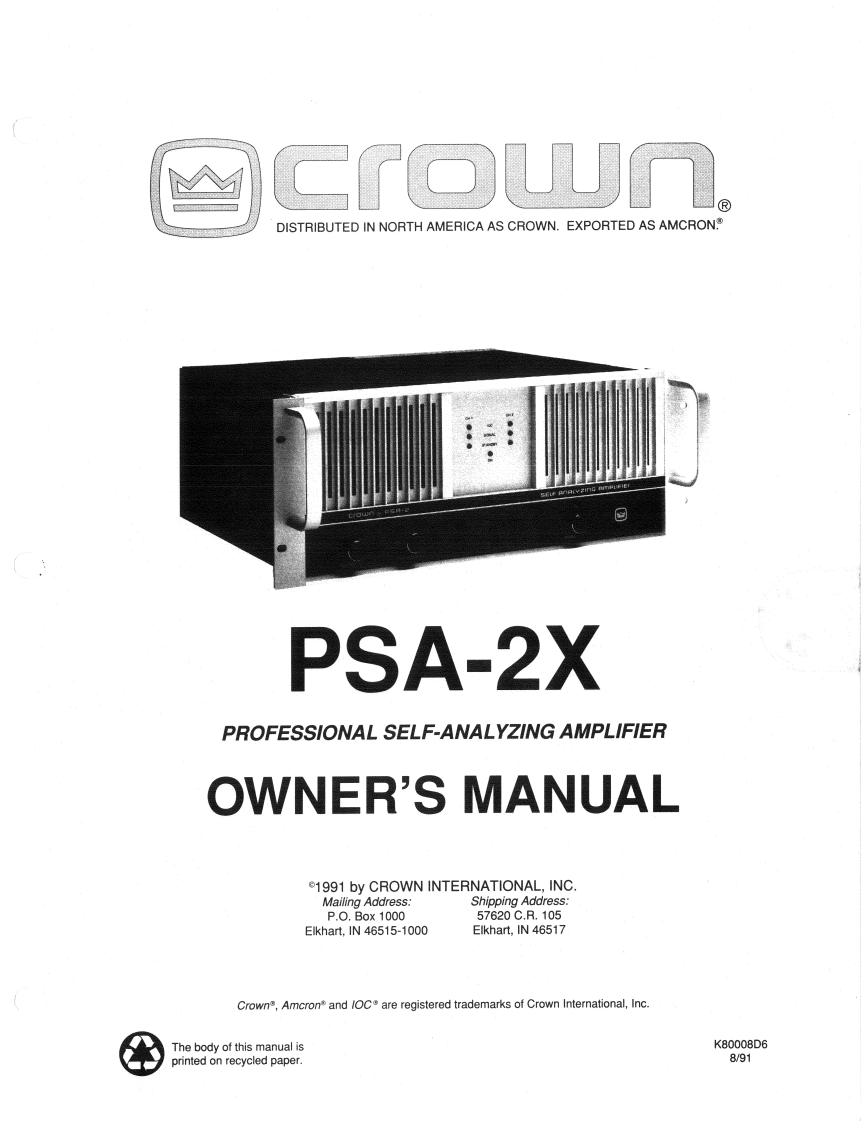 CROWN-PSA-2-Owners-操作说明书手册-1-of-2-psa2ownersmanual1of2