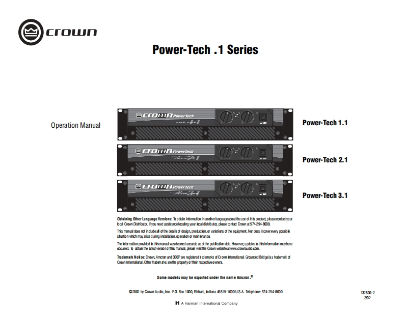 CROWN-PT-1-Series-Reference-操作说明书手册-132800