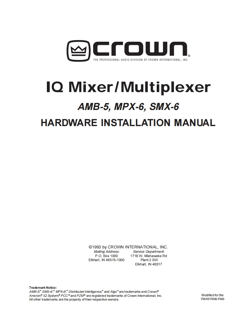 CROWN-SMX-6-Hardware-Installation-操作说明书手册-iqmuxhm