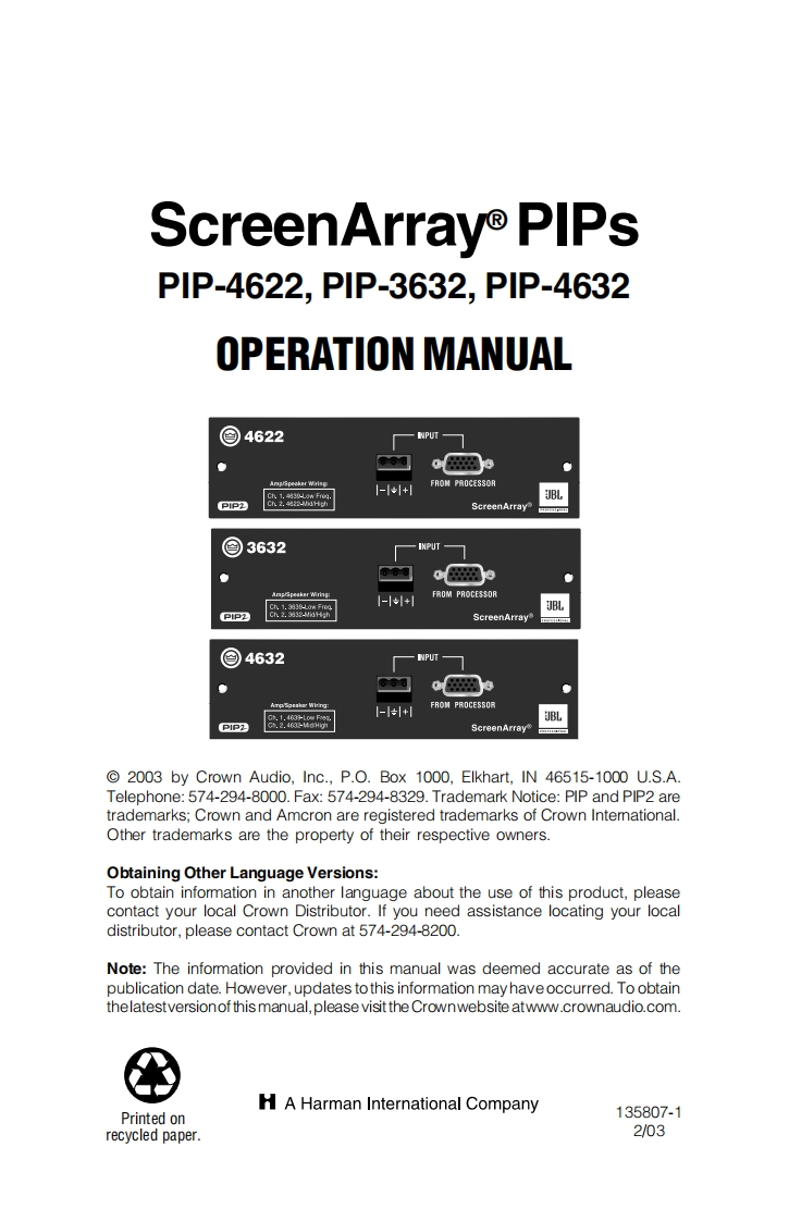 CROWN-ScreenArray-PIPs-操作说明书手册-manual-135807