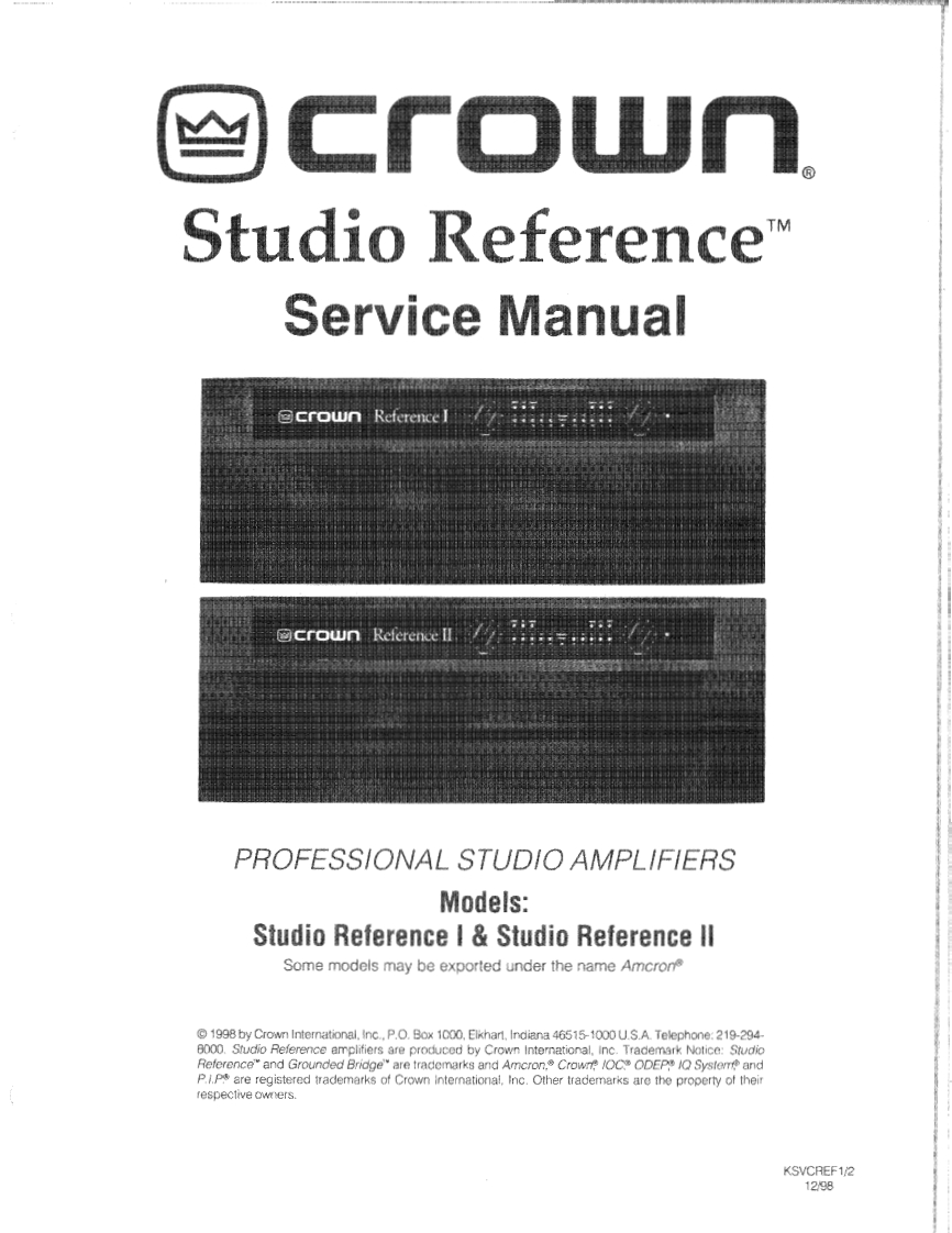 CROWN-Studio-Reference-维修操作说明书手册-StudioRefScrvs操作说明书手册