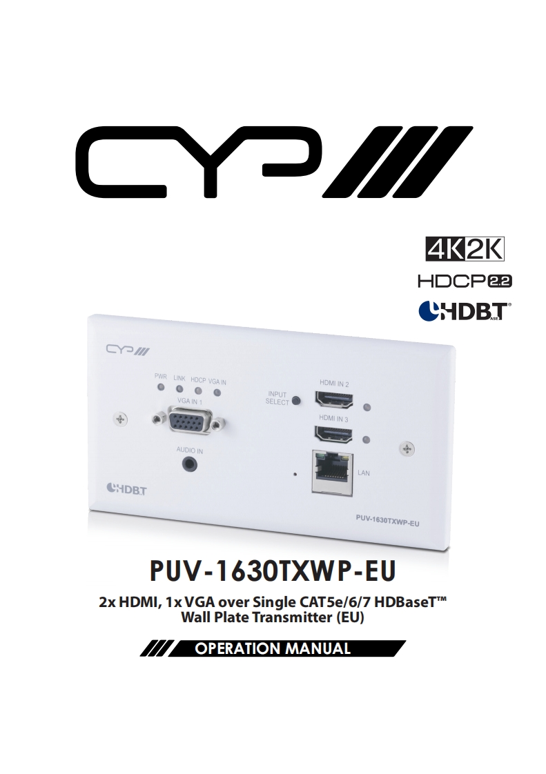 CYP-PUV-1630TXWP-EU-操作说明书手册-v1.00