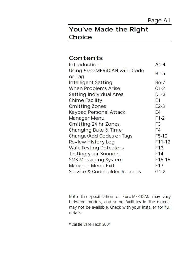 Castle-Euro-Meridian-22-操作说明书手册