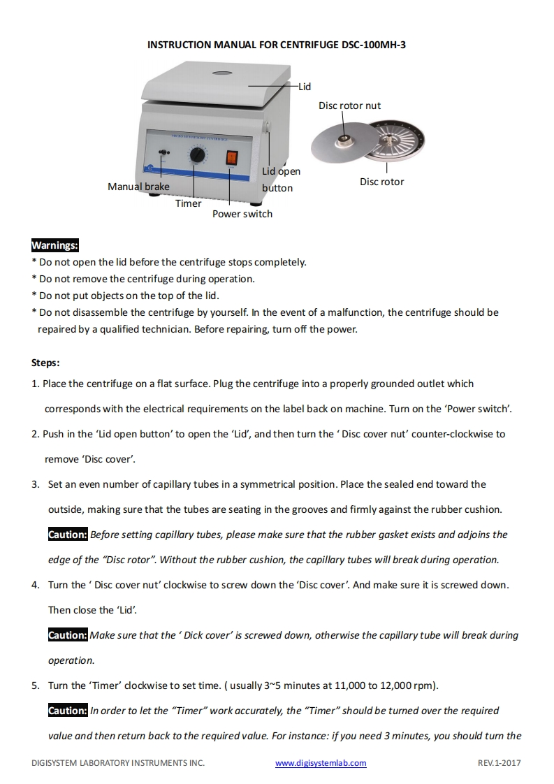 CentrifugeDSC-100MH-3(操作说明书手册)
