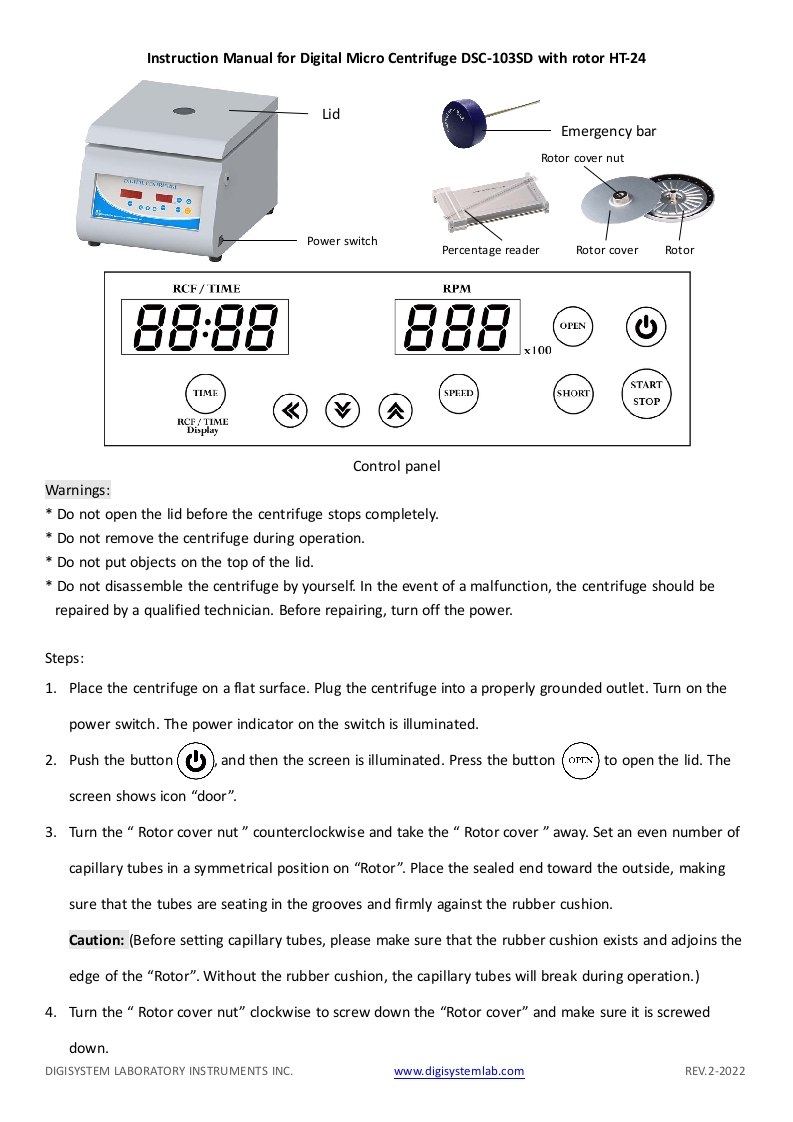 CentrifugeDSC-103SD-HT24(操作说明书手册)