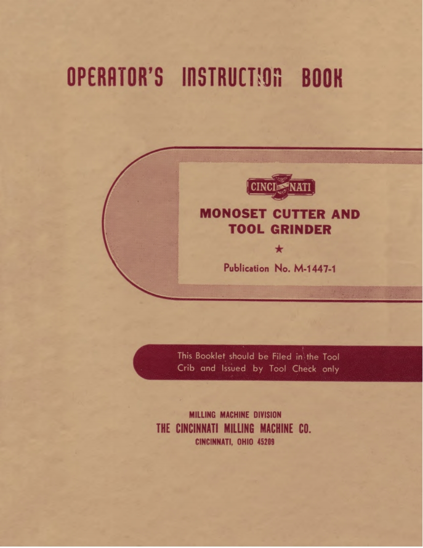 Cincinnati-Monoset-Grinder-操作说明书手册