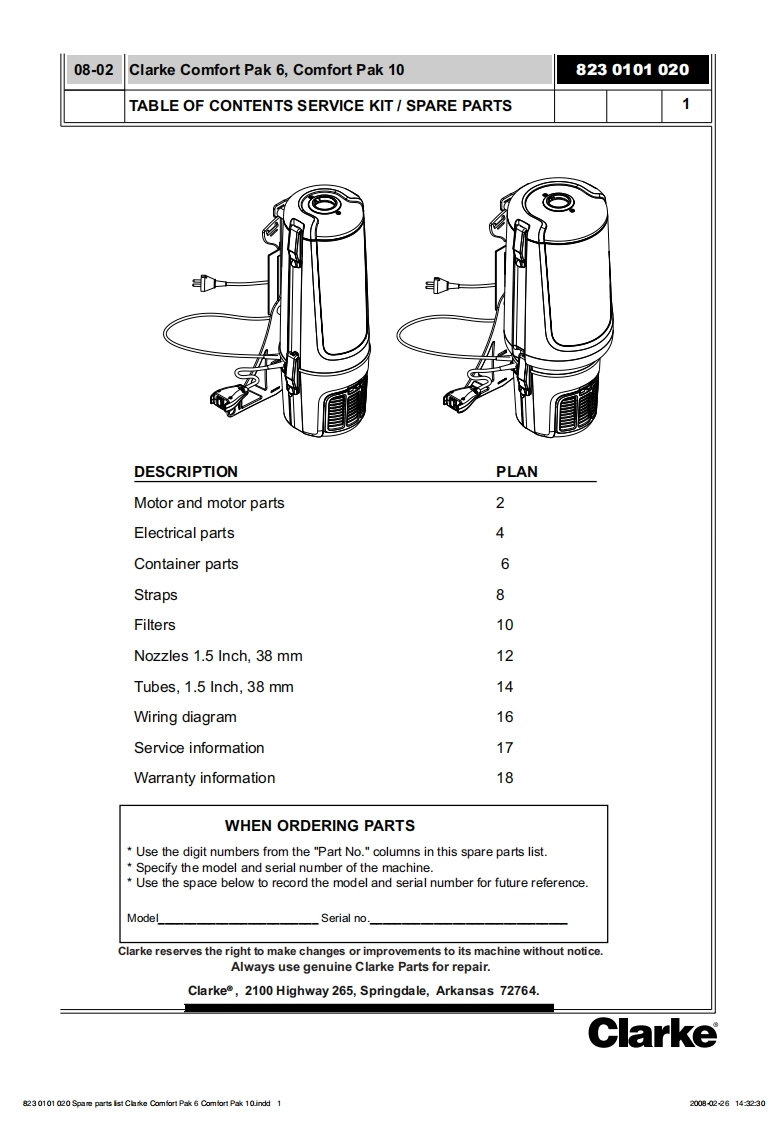 Clarke-Comfort-Pak-6-Backpack-Vac-维修零部件手册
