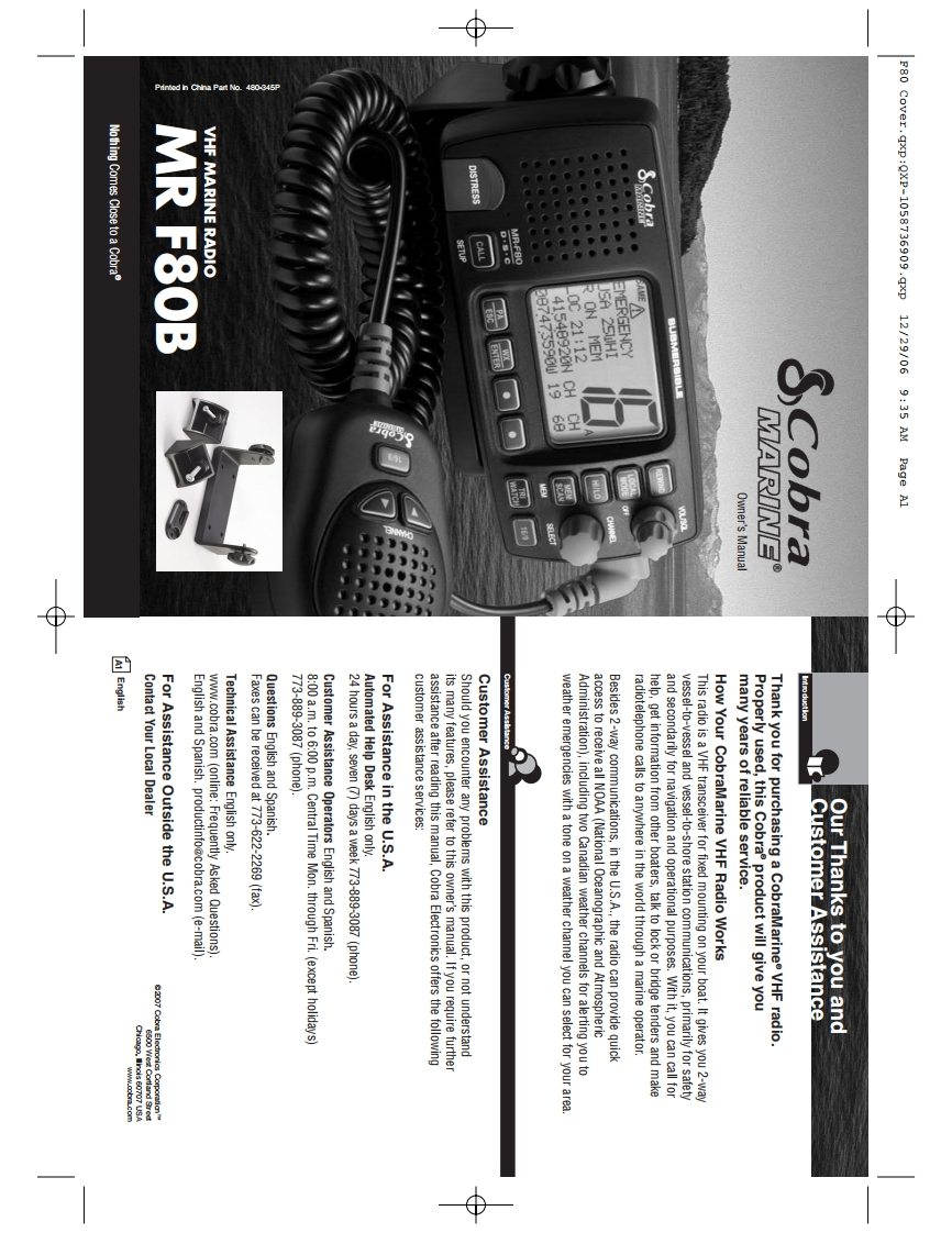 Cobra_MR_F80_Manual操作说明书手册