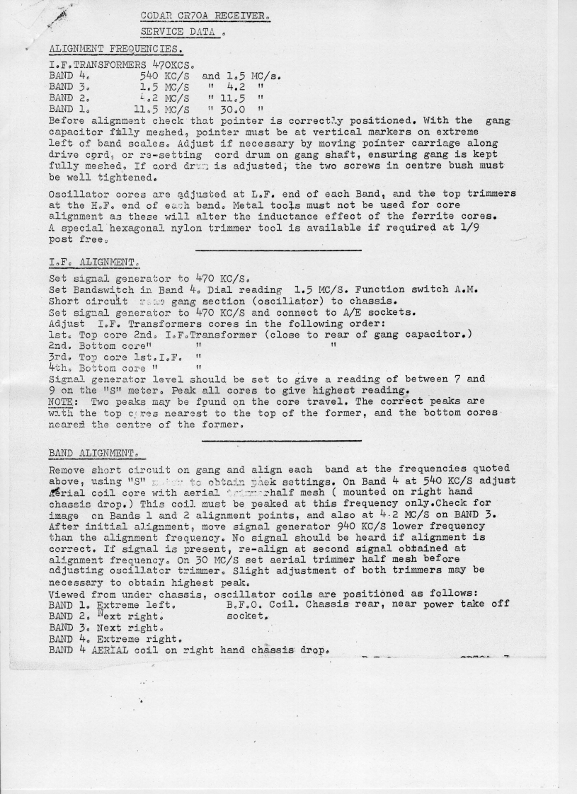 Codar_CR-70A_Service_Manual维修手册含电器原理图