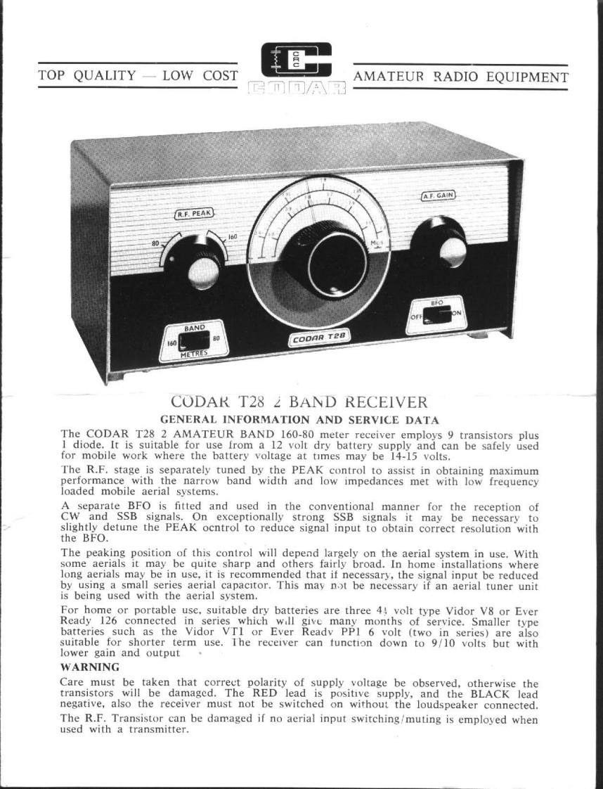 Codar_T-28_Manual操作说明书手册