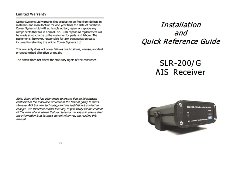 Comar_SLR200-G_Guide操作说明书手册