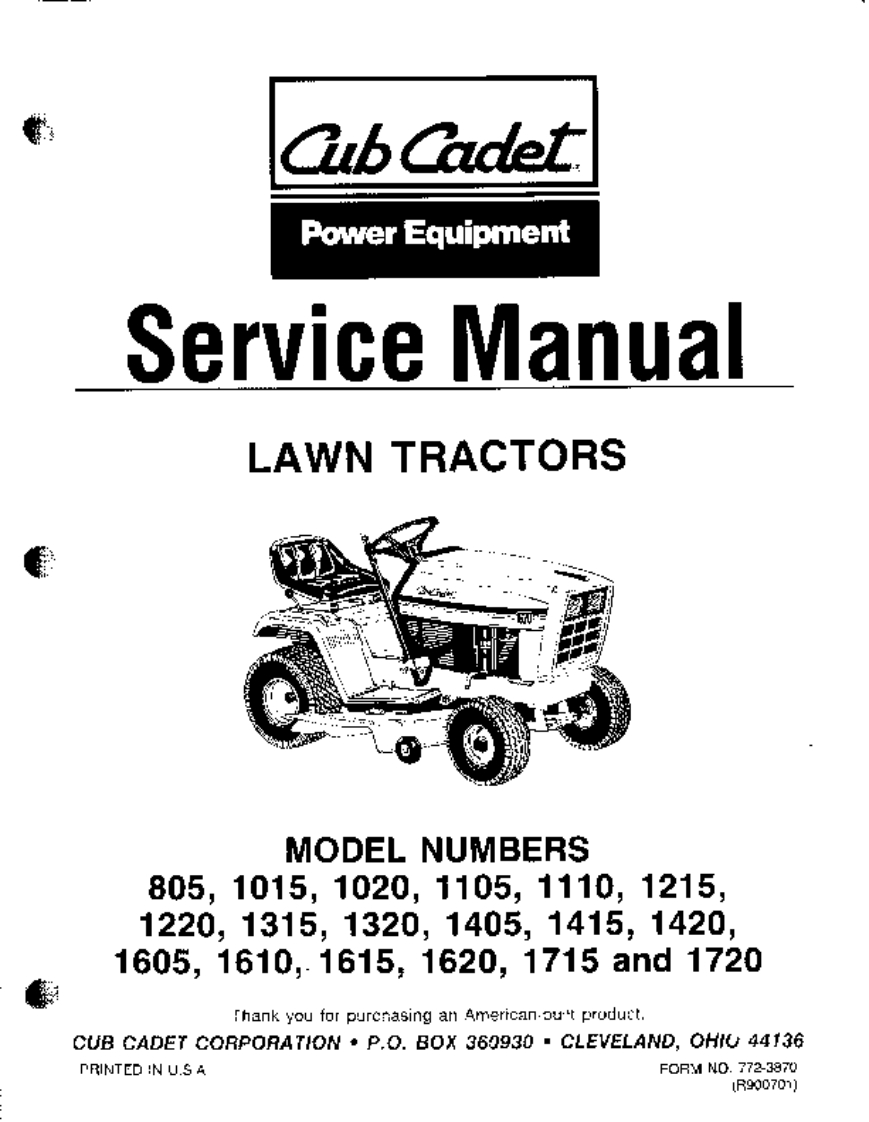 Cub-Cadet--805-1720-Lawn-Tractors-维修维护手册-PDF
