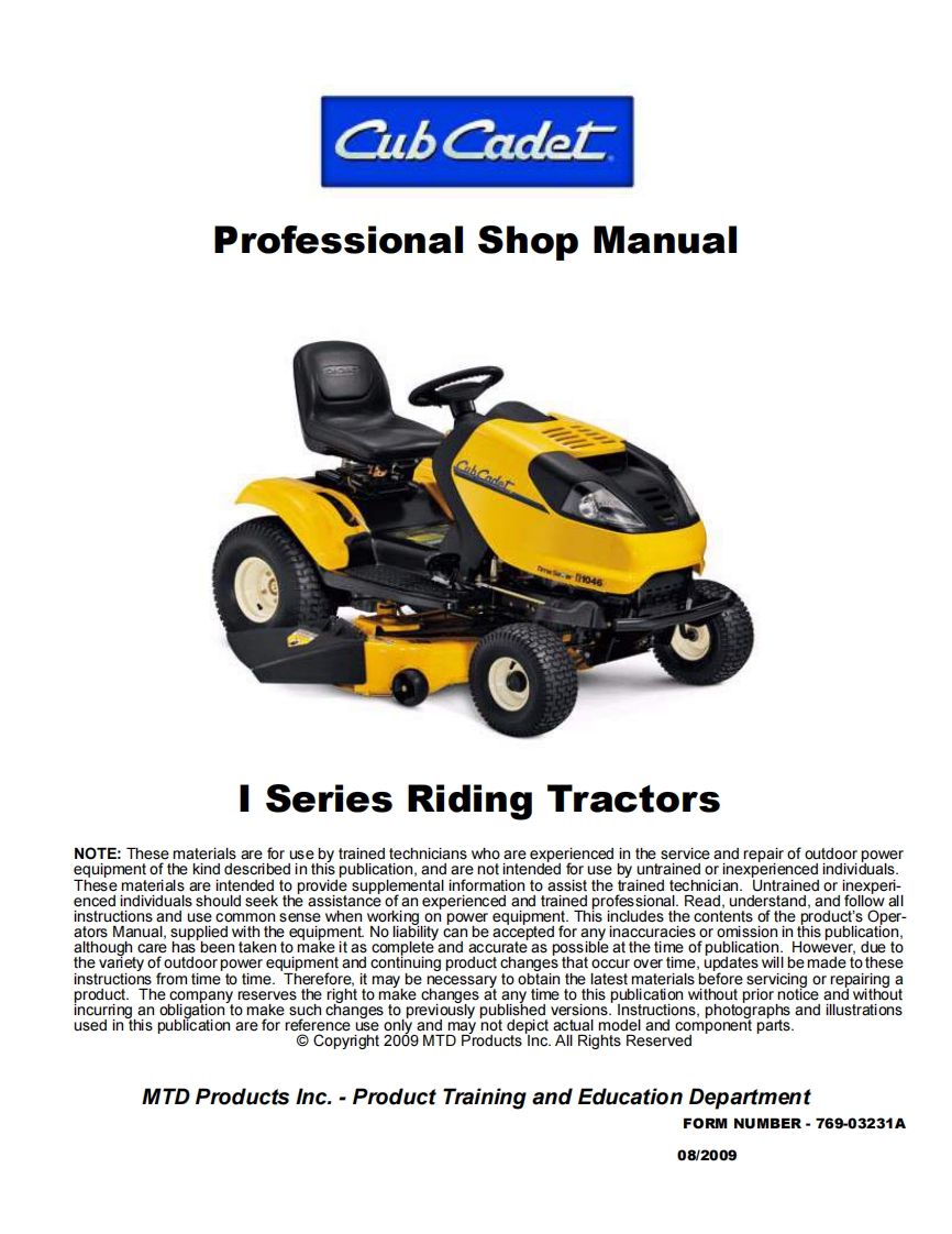 Cub-Cadet-I-series-Lawn-Tractor-维修维护手册-PDF