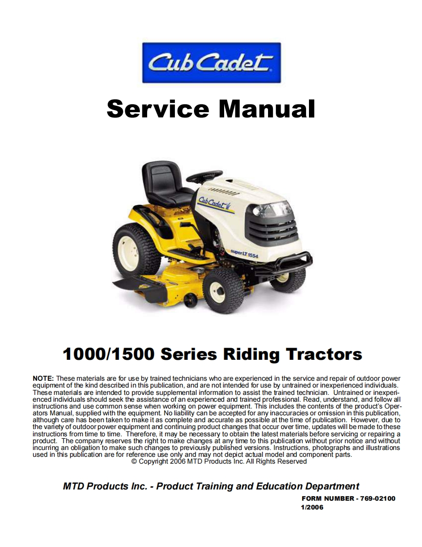 Cub-Cadet-LT1000-GT1500-SLT1500-Garden-Tractors-维修维护手册-PDF