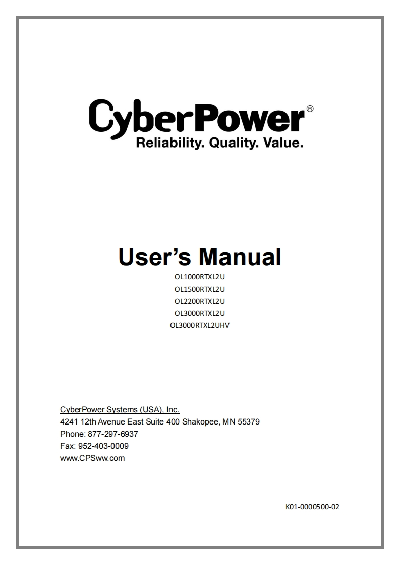 CyberPower_UM_OL1500RTXL2U_v2_说明书手册