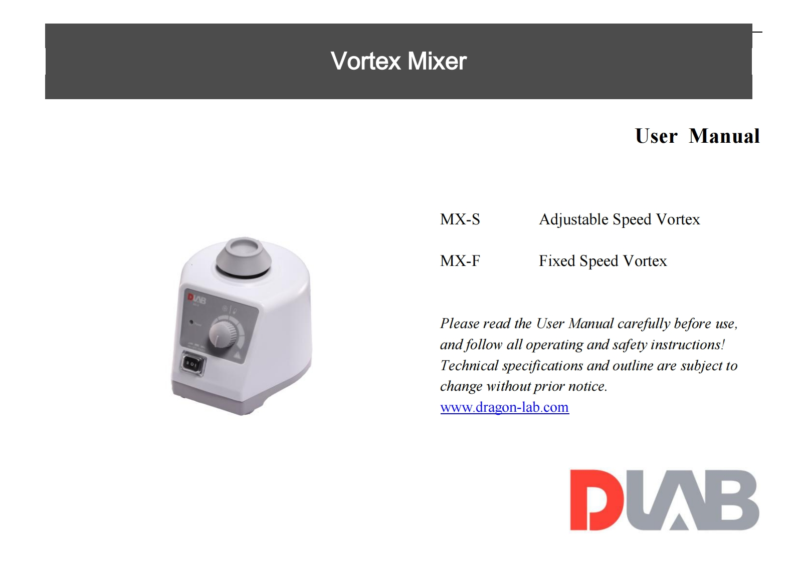 D-lab-Mx-s-Vortex-Mixer-操作说明书手册