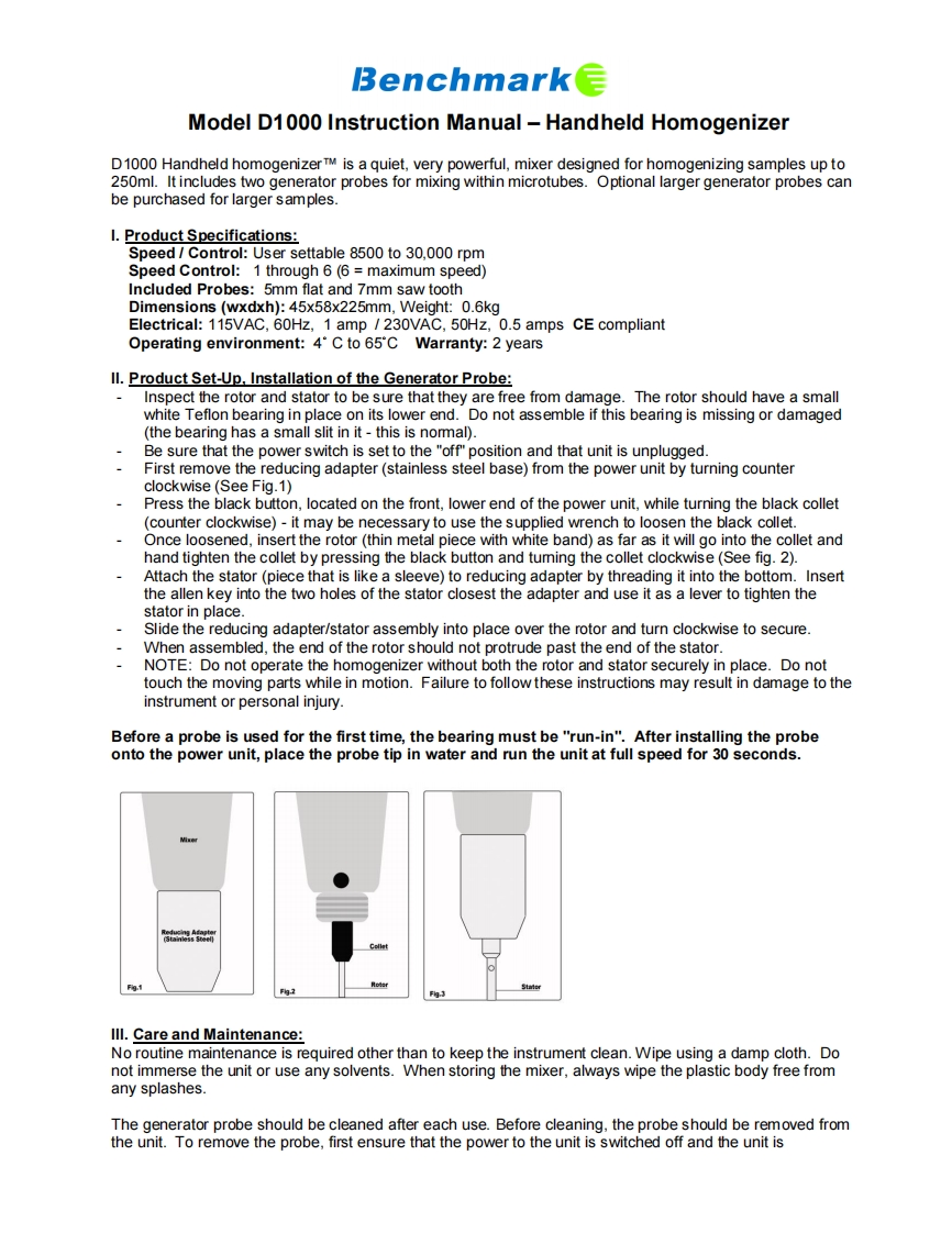 D1000-Hand-Held-Homogenizer-操作说明书手册