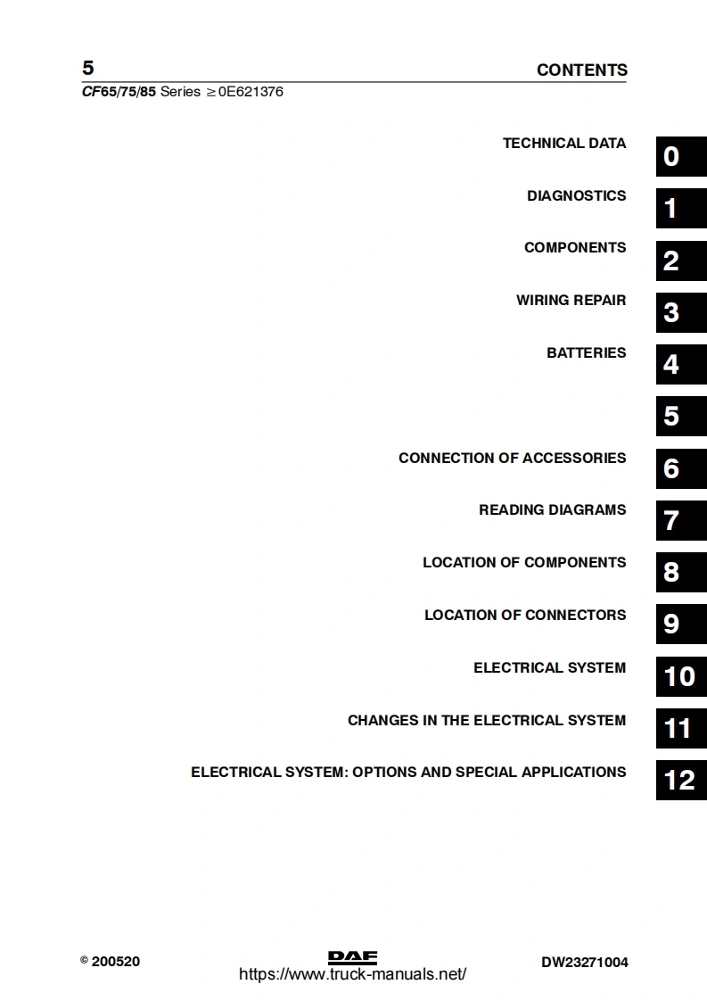 DAF-CF-Electrical-System-(from-Chassis-0E621376)-Service-Manual维修操作说明书手册