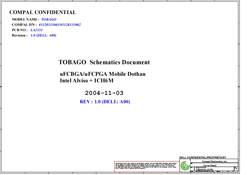 DELL-Inspiron-6000-Compal-LA-2151_TOBAGO_Laptop_Schematics笔记本电器原理图