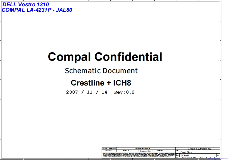 DELL-Vostro-1310---COMPAL-LA-4231P-JAL80---REV-0.2Sec笔记本电器原理图