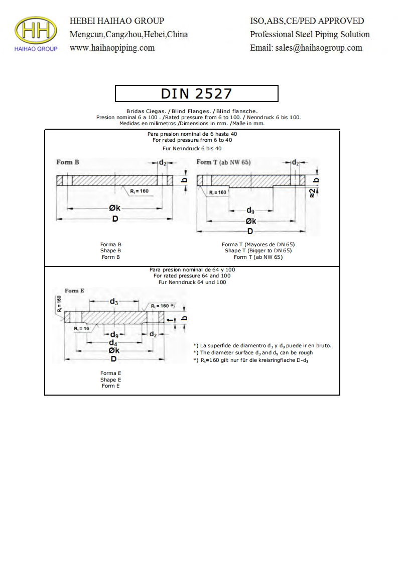 DIN-2527-Blind-Flanges-Dimensions-PN6-PN100参考标准规范