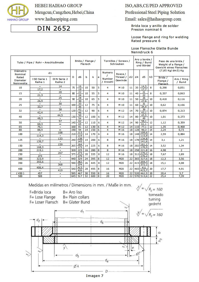 DIN-2652-PN6-Loose-Flanges-and-Rings-for-Welding-Slip-On-Flange-and-Plain-Collars参考标准规范
