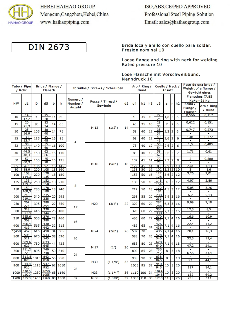 DIN-2673-Loose-Flanges-and-Rings-with-neck-for-Welding-Slip-On-Flanges-and-weld-neck-Collars参考标准规范