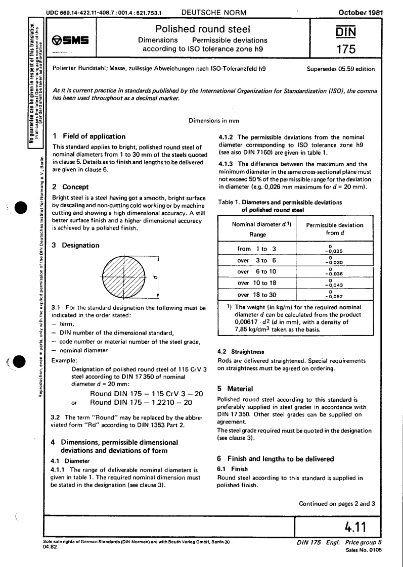DIN175-Polished-Round-Steel-Dimensions-Permissible-Deviations现行标准技术规范