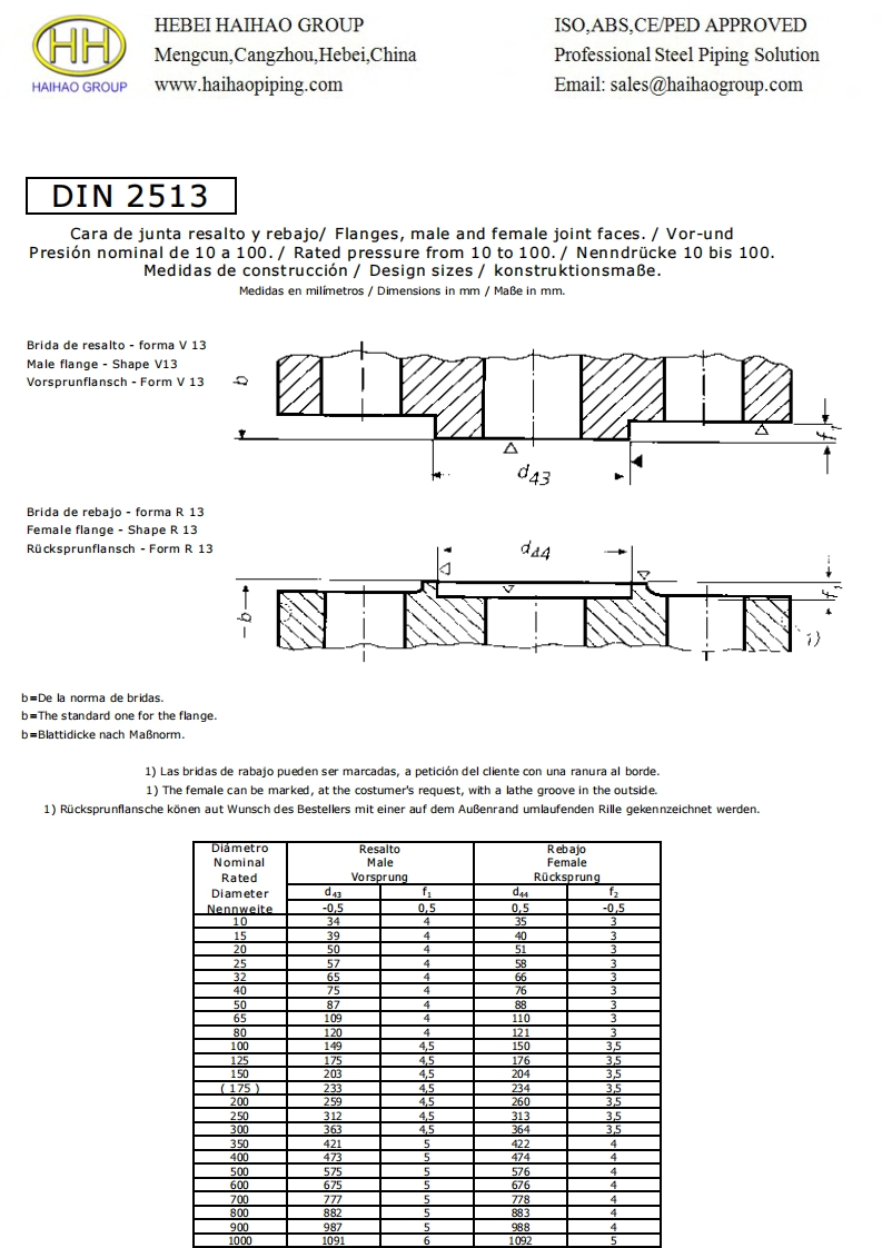 DIN2513-Flanges-male-and-female-joint-faces-PN10-PN100-Design-Dimensions参考标准规范