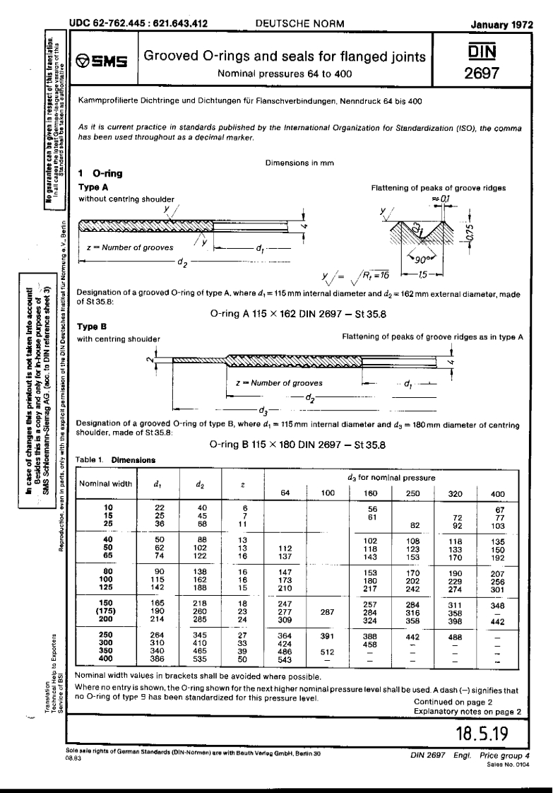 DIN2697-1972EN.Прокладкизубчатые现行标准技术规范