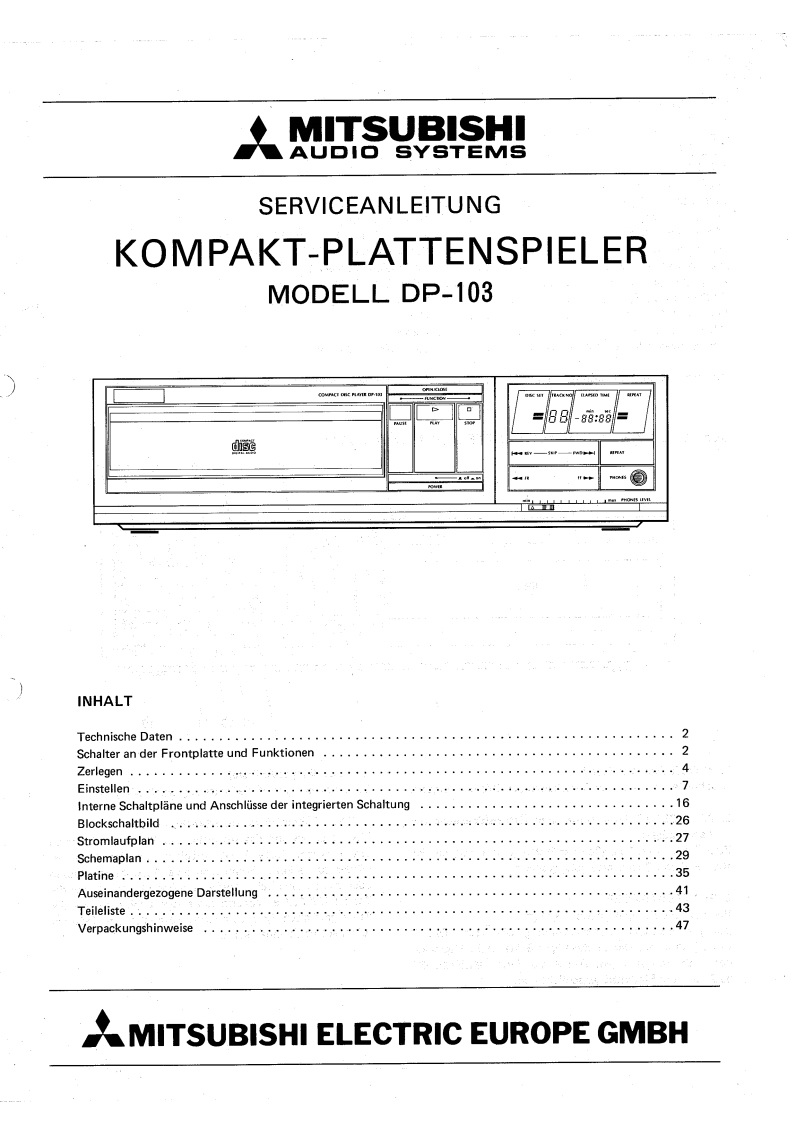 DP103_SM_MITSUBISHI_DE-service-manual维修手册
