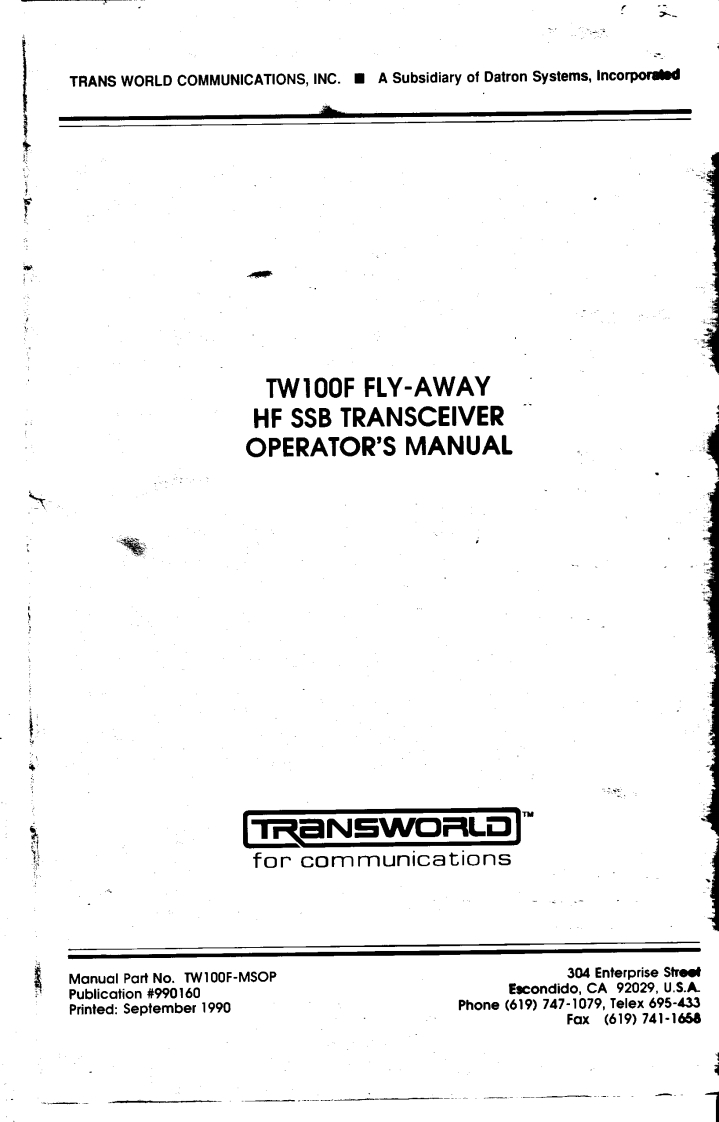 Datron_TW-100F_使用说明书手册_1990