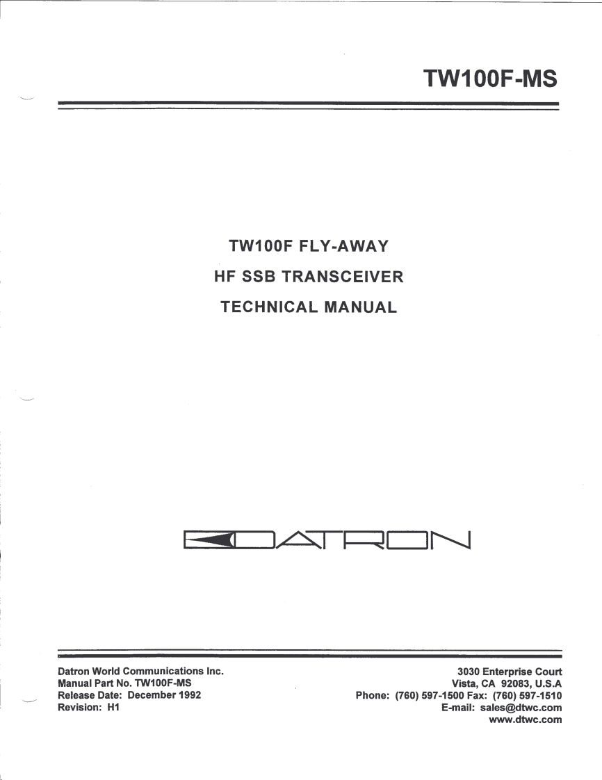 Datron_TW-100F_维修维护电器原理图手册_1992