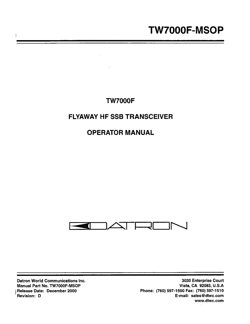 Datron_TW-7000F_使用说明书手册_2000