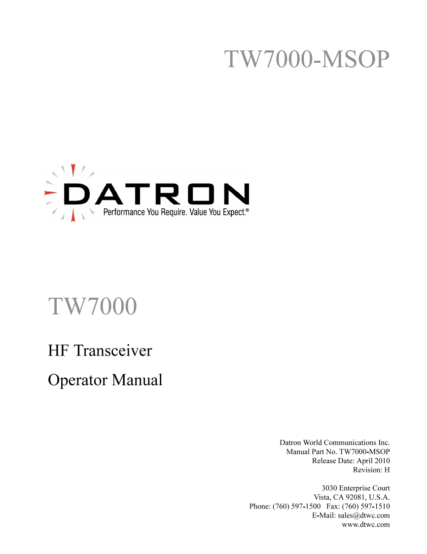 Datron_TW-7000_使用说明书手册_2010